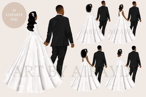 Dark Skin Wedding Couple Clipart: Authentic Design Assets