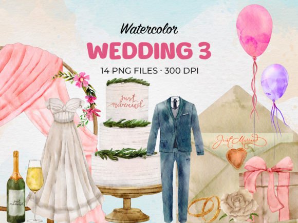 Elevate Your Brand with Watercolor Wedding 3 Clip Art