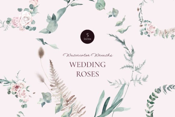Enchanting Wedding Roses Watercolor Wreaths for Your Designs