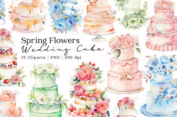 Flowers Wedding Cake Watercolor Clipart for Elegant Designs
