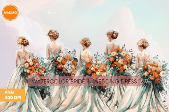 The Elegant Appeal of Bride in Wedding Dress Watercolor