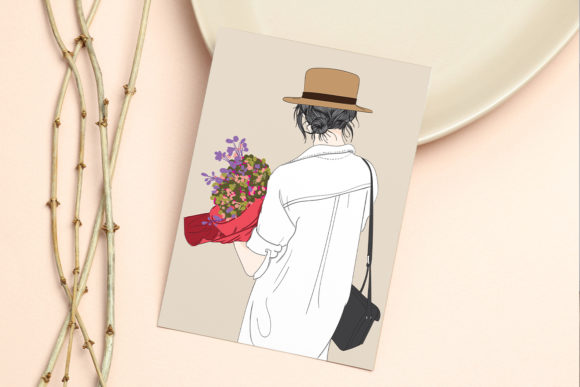 Wall Art Girl Holding Flowers: A Doodle Art Style for Modern Spaces