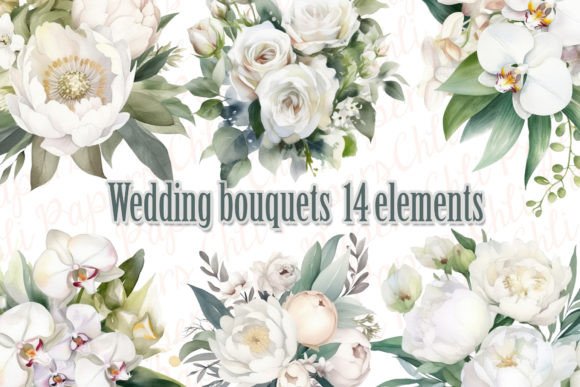 Wedding Bouquet Watercolor White Flowers: Delicate Design Elements