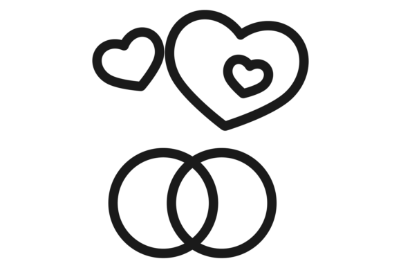 Wedding Rings and Heart Line Icon: Happy Love Symbols